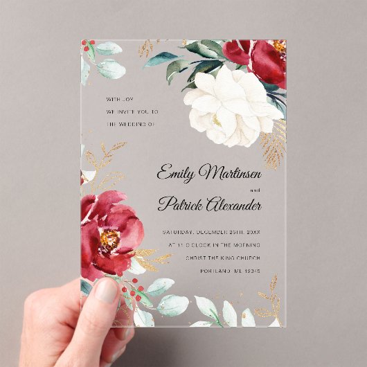Elegante Winter Floral Christmas Acryleinladungen (Insitu (Handheld))