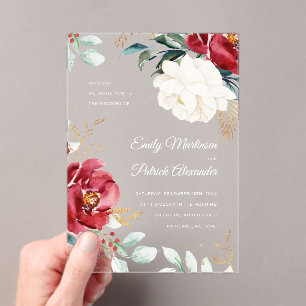 Elegante Winter Floral Christmas Acryleinladungen