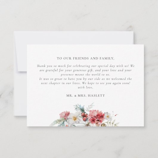 Elegante Winter Floral Christmas Dankeskarte (Rückseite)