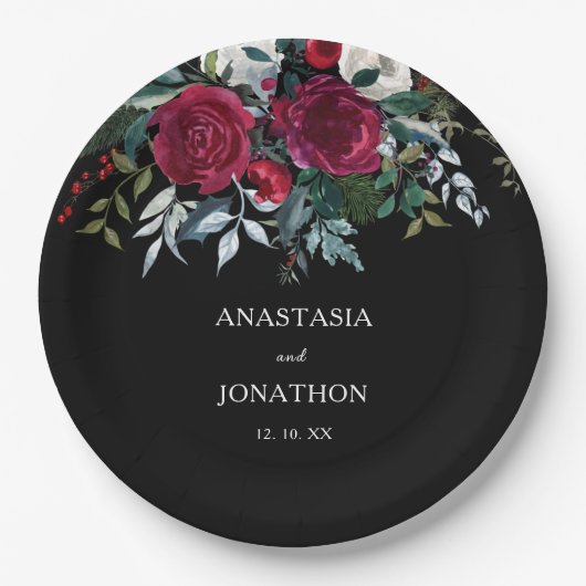 Elegante Winter Floral Christmas Pappteller (Vorderseite)