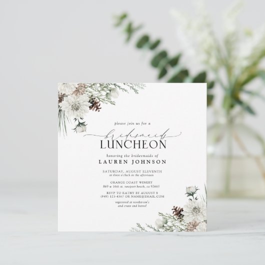 Elegante Winter Floral Einladung (Stehend Vorderseite)