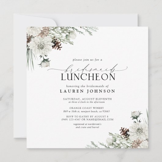 Elegante Winter Floral Einladung (Vorderseite)