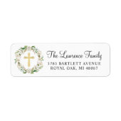 Elegante Winter Floral Gold Cross Rücksendeadresse (Vorne)