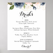 Elegante Winter Floral Wedding Drinks Menü Signatu Poster (Vorne)