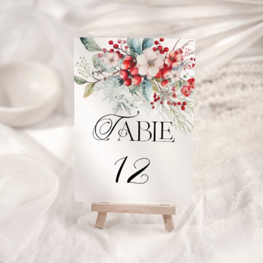 Elegante Winter Floral Wedding Tischnummer