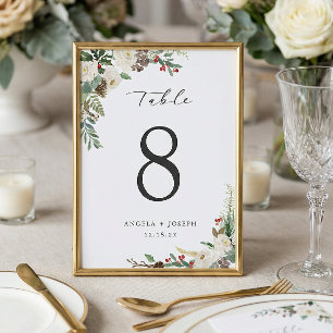 Elegante Winter Floral Wedding Tischnummer Card