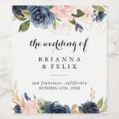 Elegante Winter Floral Wedding Wine Labels Weinetikett (Einzelnes Label)