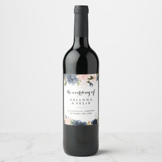Elegante Winter Floral Wedding Wine Labels Weinetikett (Vorderseite)