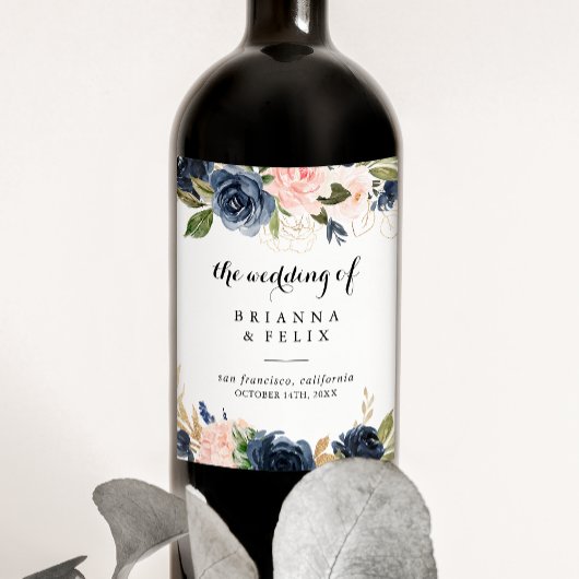 Elegante Winter Floral Wedding Wine Labels Weinetikett