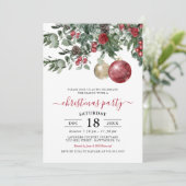 Elegante Winter Floral Weihnachten Party Einladung (Stehend Vorderseite)