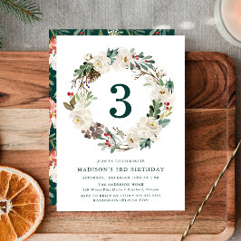 Elegante Winter Floral Wreath Green Geburtstagspar Einladung