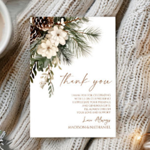 Elegante Winter Florale Kiefern Hochzeit Dankeskarte