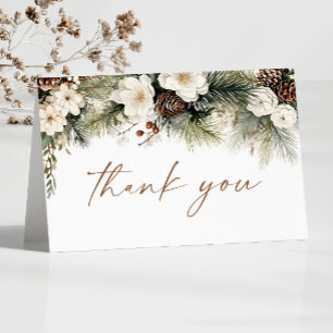 Elegante Winter Florale Kiefern Hochzeit Dankeskarte