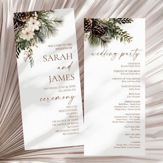 Elegante Winter Florale Kiefern Hochzeit Programm