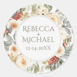 Elegante Winter Florals Personalisiert Wedding Runder Aufkleber