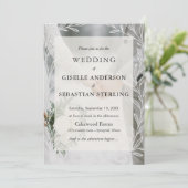 Elegante Winter Foto Blumenzitzer Hochzeit Einladung (Stehend Vorderseite)