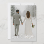 Elegante Winter Foto Blumenzitzer Hochzeit Einladung (Rückseite)