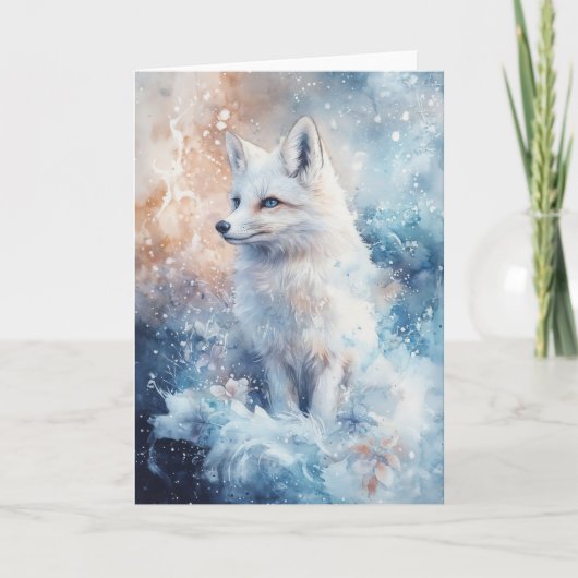 Elegante Winter Fox Amid Snowy Blume Karte (Vorderseite)