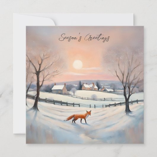 Elegante Winter Fox Snow Scene Landschaft Weihnach Feiertagskarte (Vorderseite)