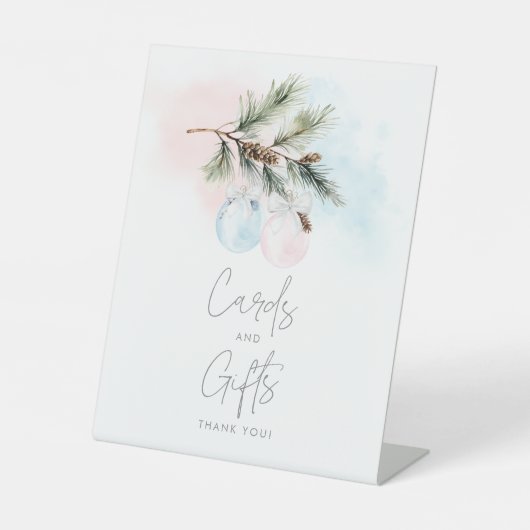 Elegante Winter Gender Reveal Cards and Gifts Sign Sockelschild (Vorderseite)