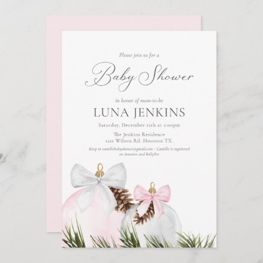 Elegante Winter Girl Babydusche Einladung (Vorne/Hinten)