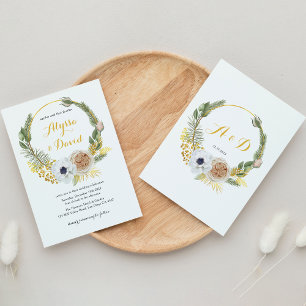 Elegante Winter Gold Floral Wreath Monogram Weddin Einladung
