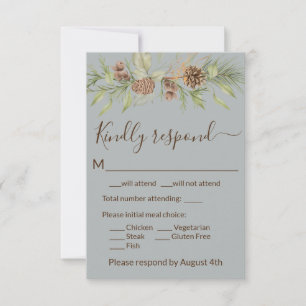 Elegante Winter Gray Pine RSVP Card