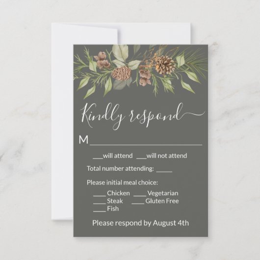 Elegante Winter Gray Pine RSVP Card (Vorderseite)