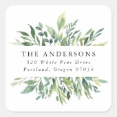 Elegante Winter Greenery Rücksendeadresse Quadratischer Aufkleber (Vorderseite)