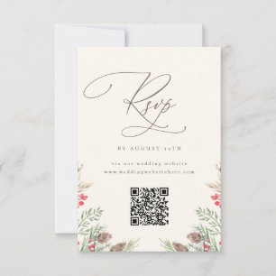 Elegante Winter-Grün-Wasserfarben-Hochzeit QR-Rück Einladung