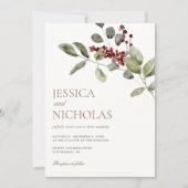 Elegante Winter Holly Branch Wedding Einladung (Vorderseite)