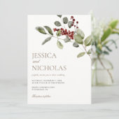 Elegante Winter Holly Branch Wedding Einladung (Stehend Vorderseite)