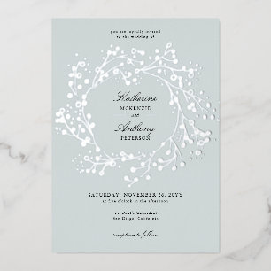 Elegante Winter Ice Grüne Gärten Berry Wreath Wedd Folieneinladung