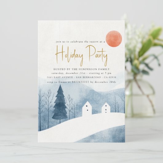 Elegante Winter Landschaft Holiday Party Einladung (Stehend Vorderseite)