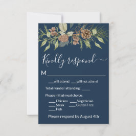 Elegante Winter Navy Blue Pine RSVP Card