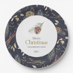 Elegante Winter Paper Teller mit Pinecones