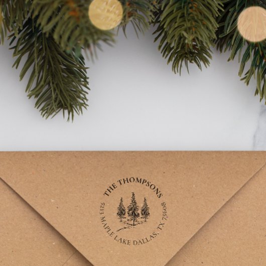 Elegante Winter Pine-Bäume Custom Family Address Gummistempel