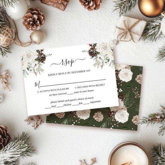 Elegante Winter Pine Cone Wedding RSVP Card Karte