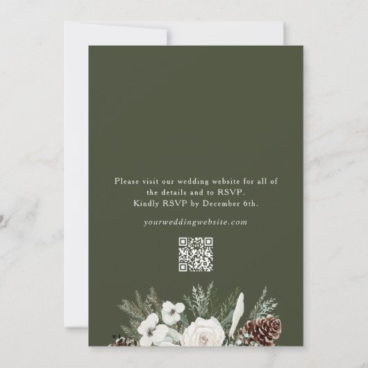 Elegante Winter Pine QR Code UAWG Wedding Einladung (Rückseite)