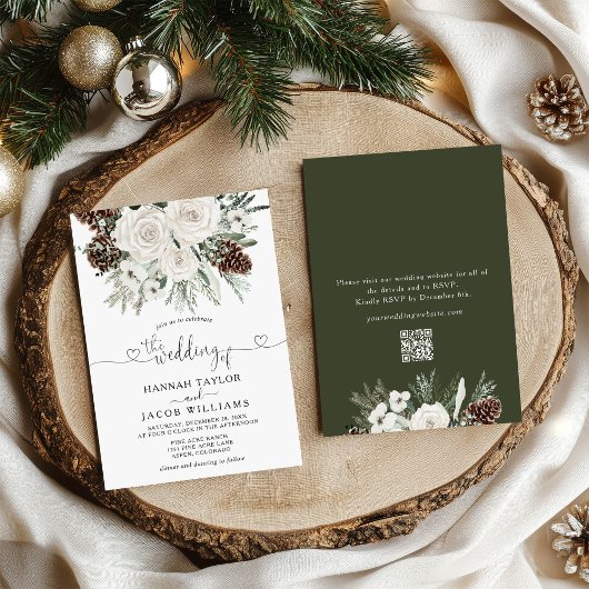 Elegante Winter Pine QR Code UAWG Wedding Einladung