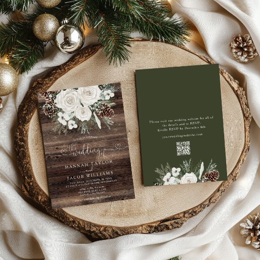 Elegante Winter Pine QR Code UAWG Wedding Einladung