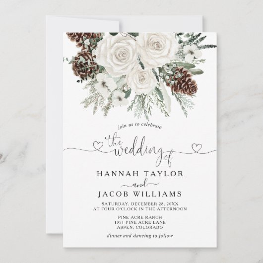 Elegante Winter Pine QR Code UAWG Wedding Einladung (Vorderseite)