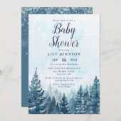 Elegante Winter Pine Tree Forest Baby Dusche Einladung (Vorne/Hinten)