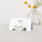Elegante Winter Pine Wedding Platzkarte (Rückseite)