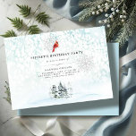 Elegante Winter Pines Watercolor Einladung<br><div class="desc">Diese elegante Wintereinladung mit Aquarellkiefern mit rotem Kardinal auf winterlichem Schneeflockhintergrund. Personalisieren Sie mit einem Meilenstein Geburtstag wie am 21., 30., 40., 50., 60. zusammen mit dem Gast der Ehre und Party Details in einer klassischen Serif Gesicht Typografie. Die Karte kehrt zu einem blass-freien Blau zurück. Ein Land für Ihre...</div>