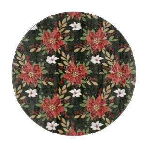Elegante Winter-Poinsettie auf dunklem Hintergrund Schneidebrett