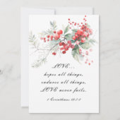 Elegante Winter Red Berries Christlich Wedding Einladung (Rückseite)