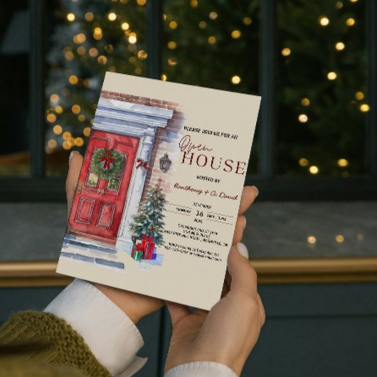 Elegante Winter Red Door Logo Open House Weihnacht Einladung