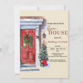Elegante Winter Red Door Logo Open House Weihnacht Einladung (Vorderseite)