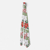Elegante Winter Red White Floral Malerei Krawatte (Rückseite)